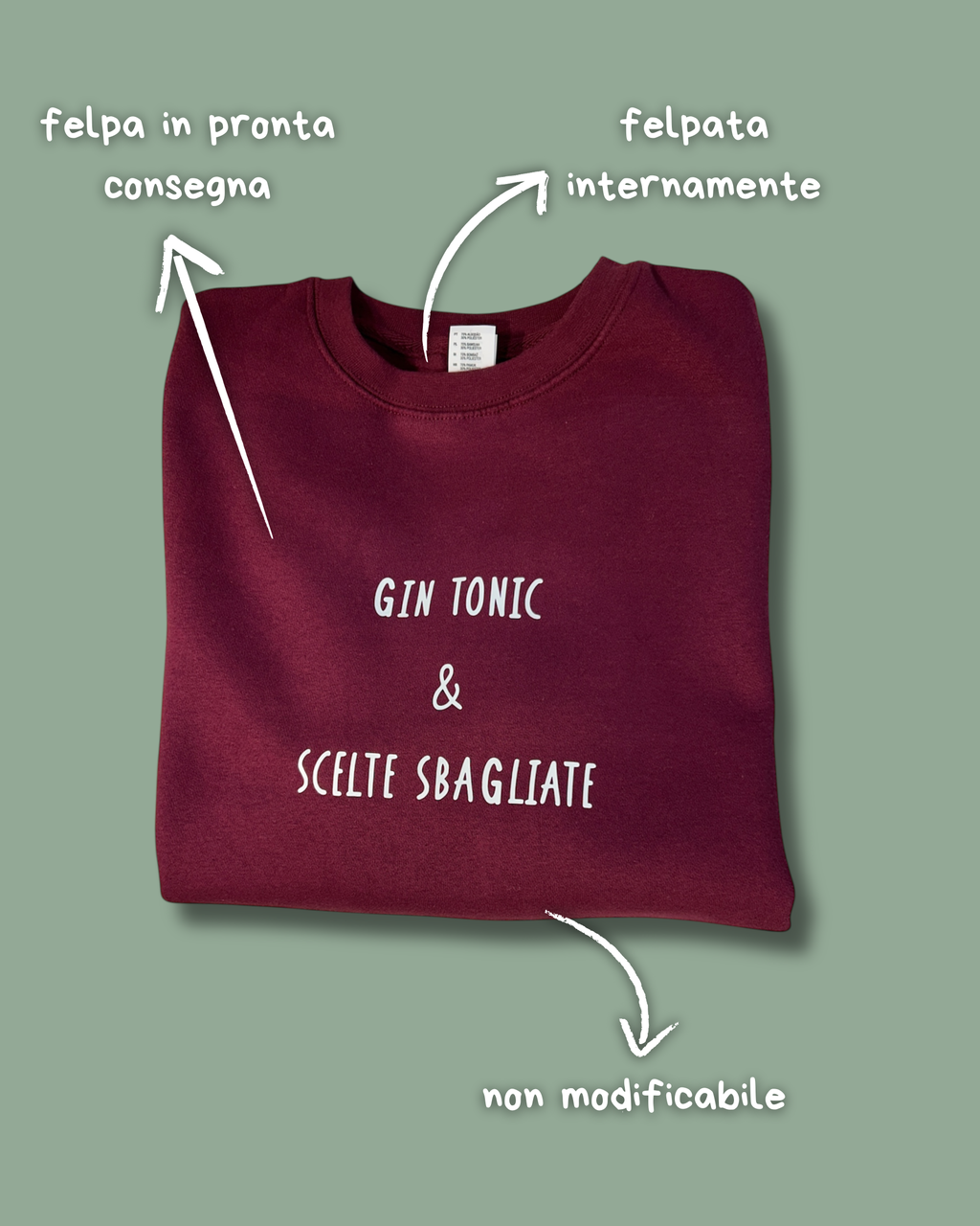 Felpa Bordeaux unisex "Gin tonic & scelte sbagliate" - Pronta consegna