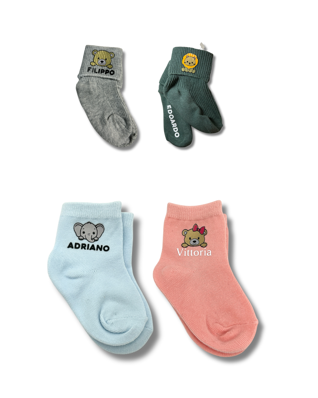 Baby Calzini vari colori con stampato animaletto ( da 0 mesi a 4 anni) - Personalizzabile