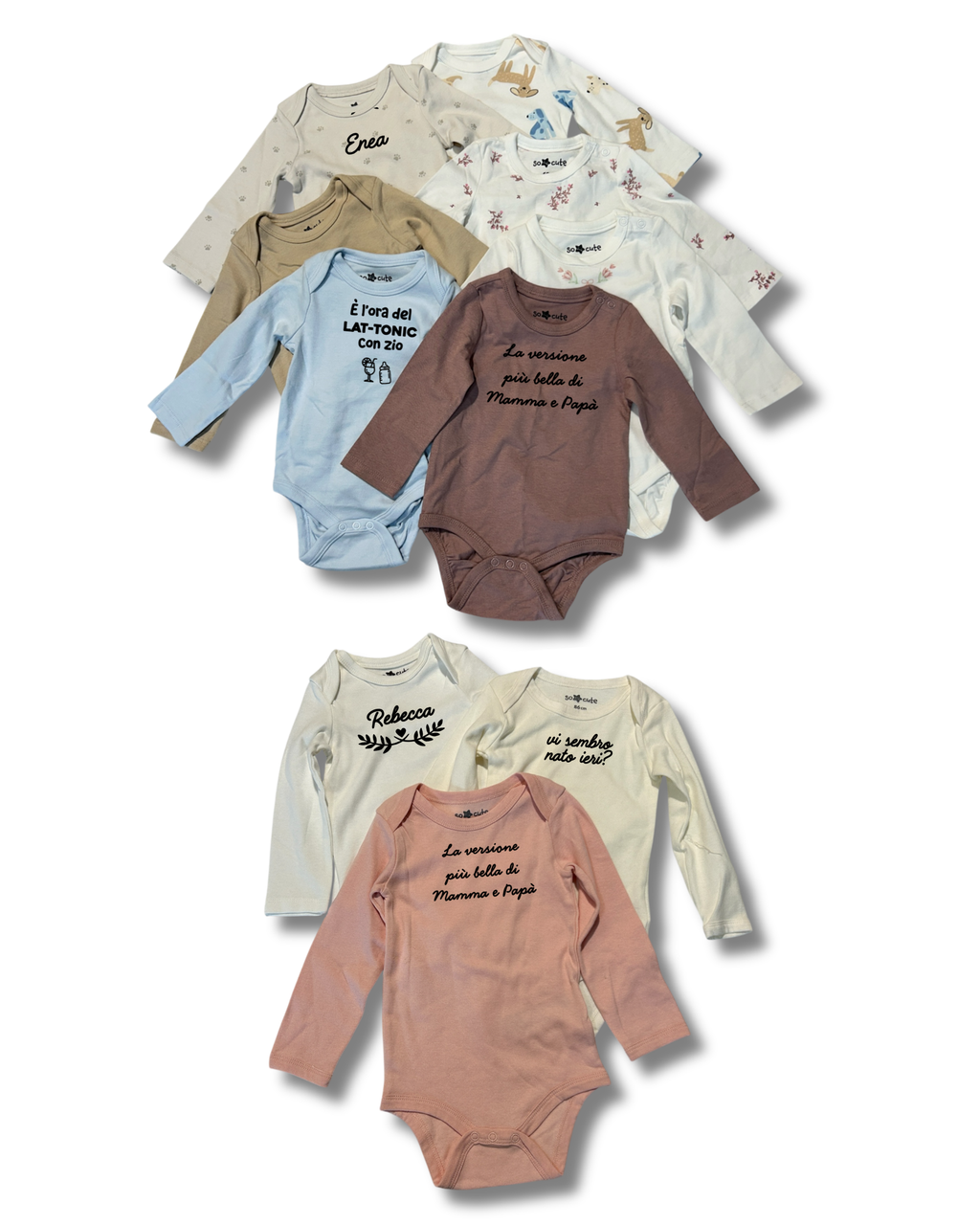 Baby Body in cotone, Manica Lunga Personalizzabile (0/18 mesi) - Vari colori