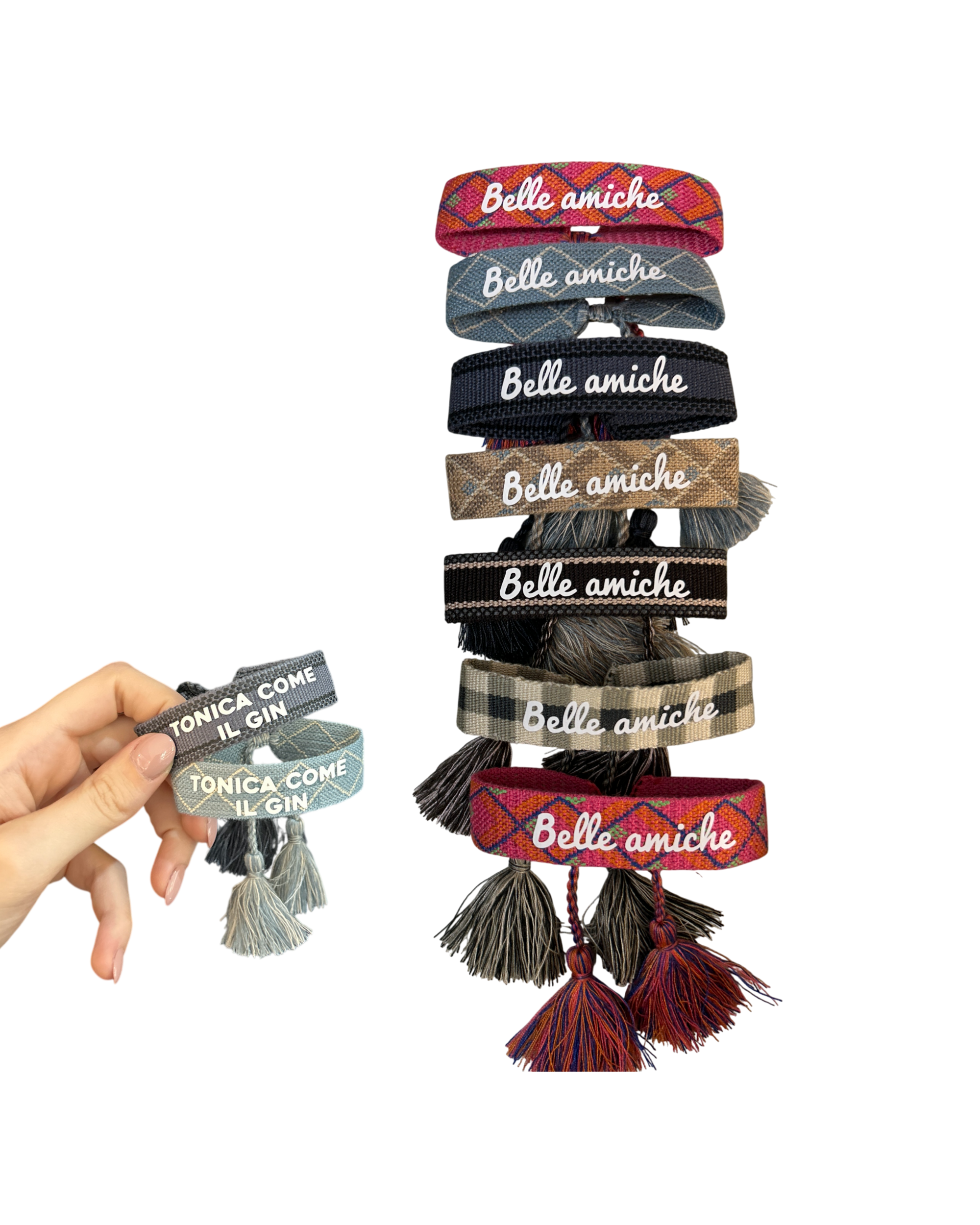 Bracciale varie fantasie con chiusura a nodo scorrevole e nappina - Personalizzabile