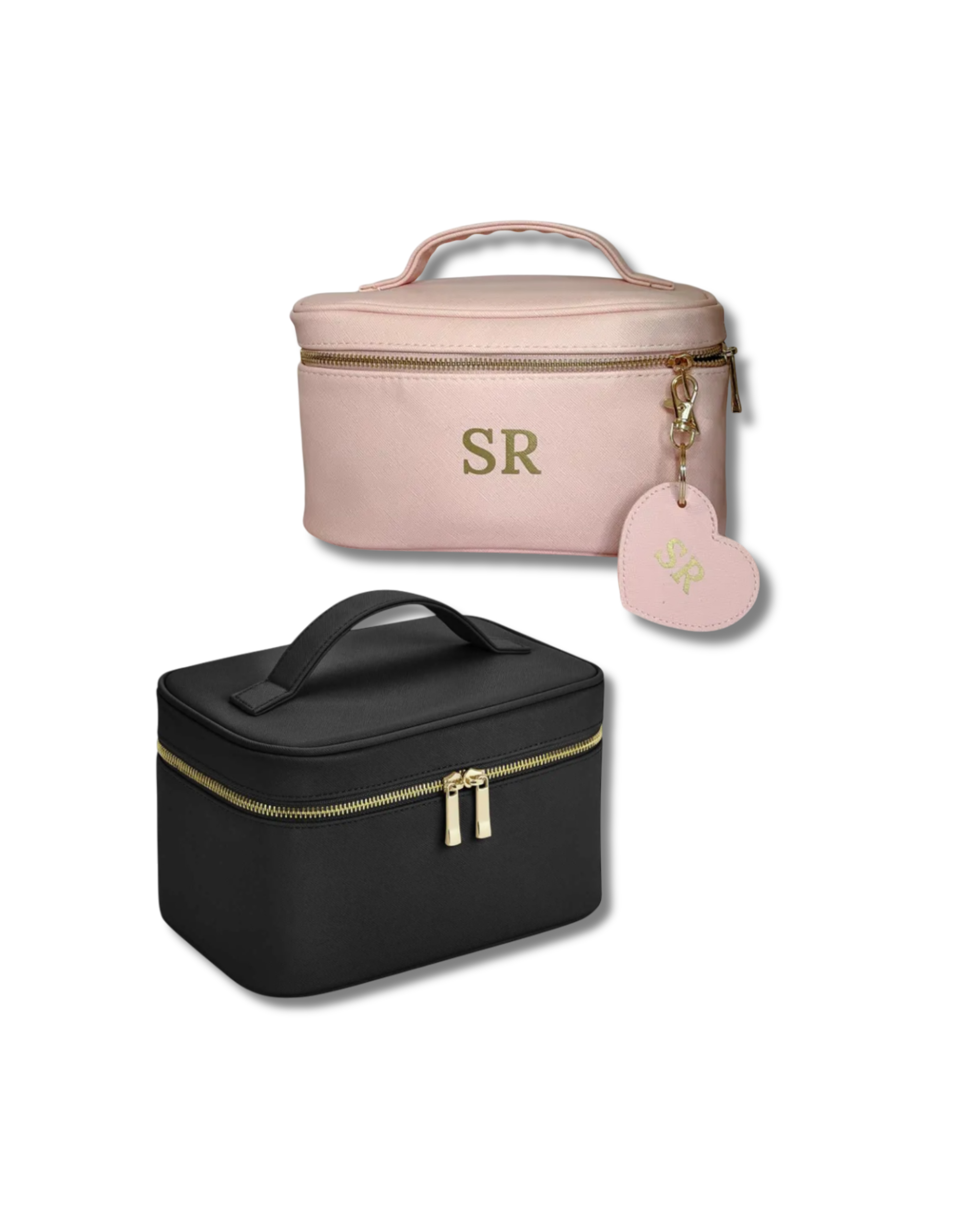 Beauty Case Vanity in Saffiano, Rosa o Nero - Personalizzabile