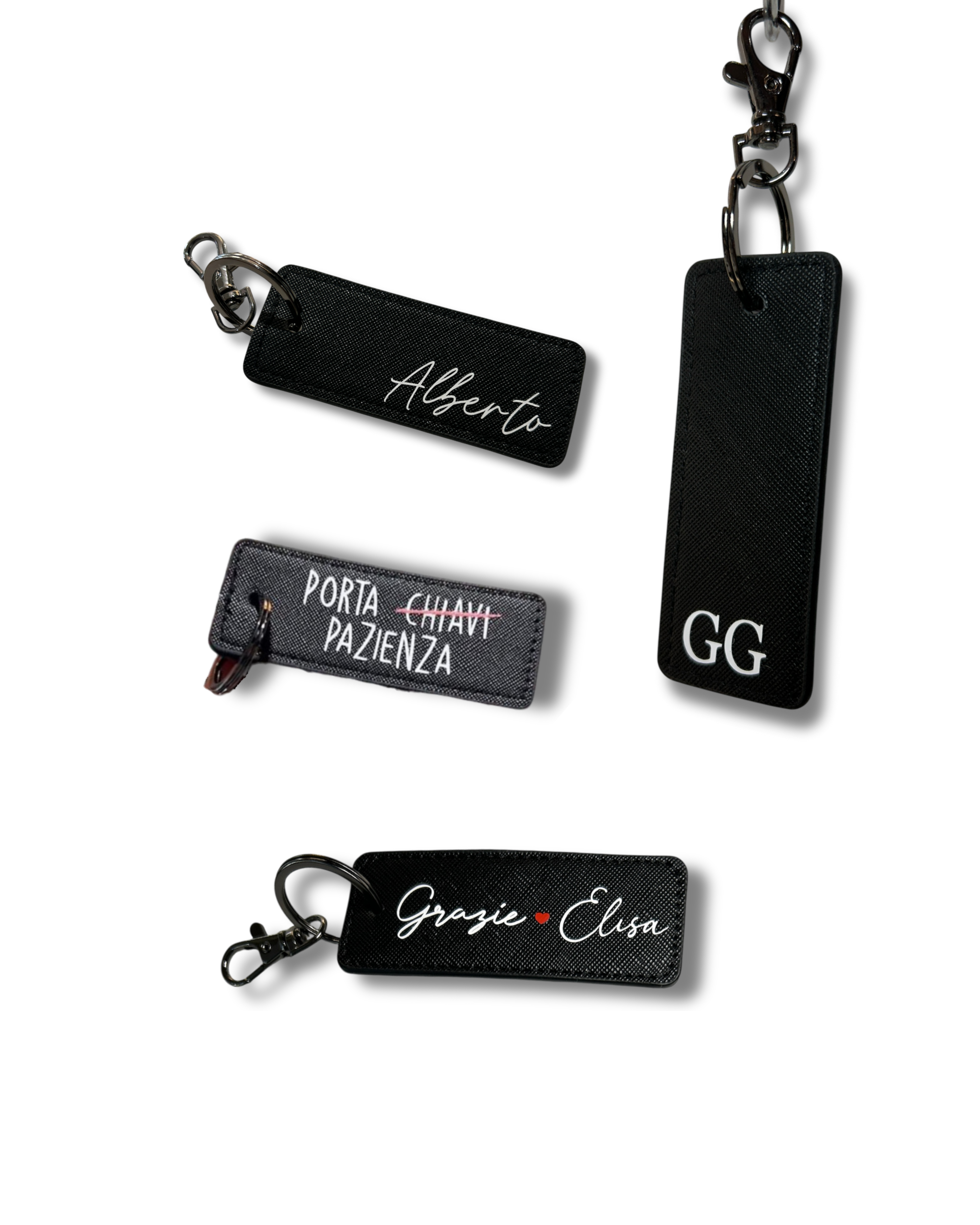 Portachiavi Rettangolare in Saffiano, nero gancio nero - Personalizzabile