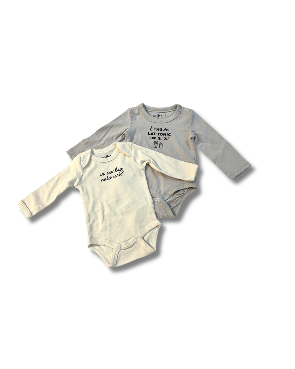Baby Body in cotone, Manica Lunga Pronta Consegna – Grigio e Panna 0 Mesi (56 cm)