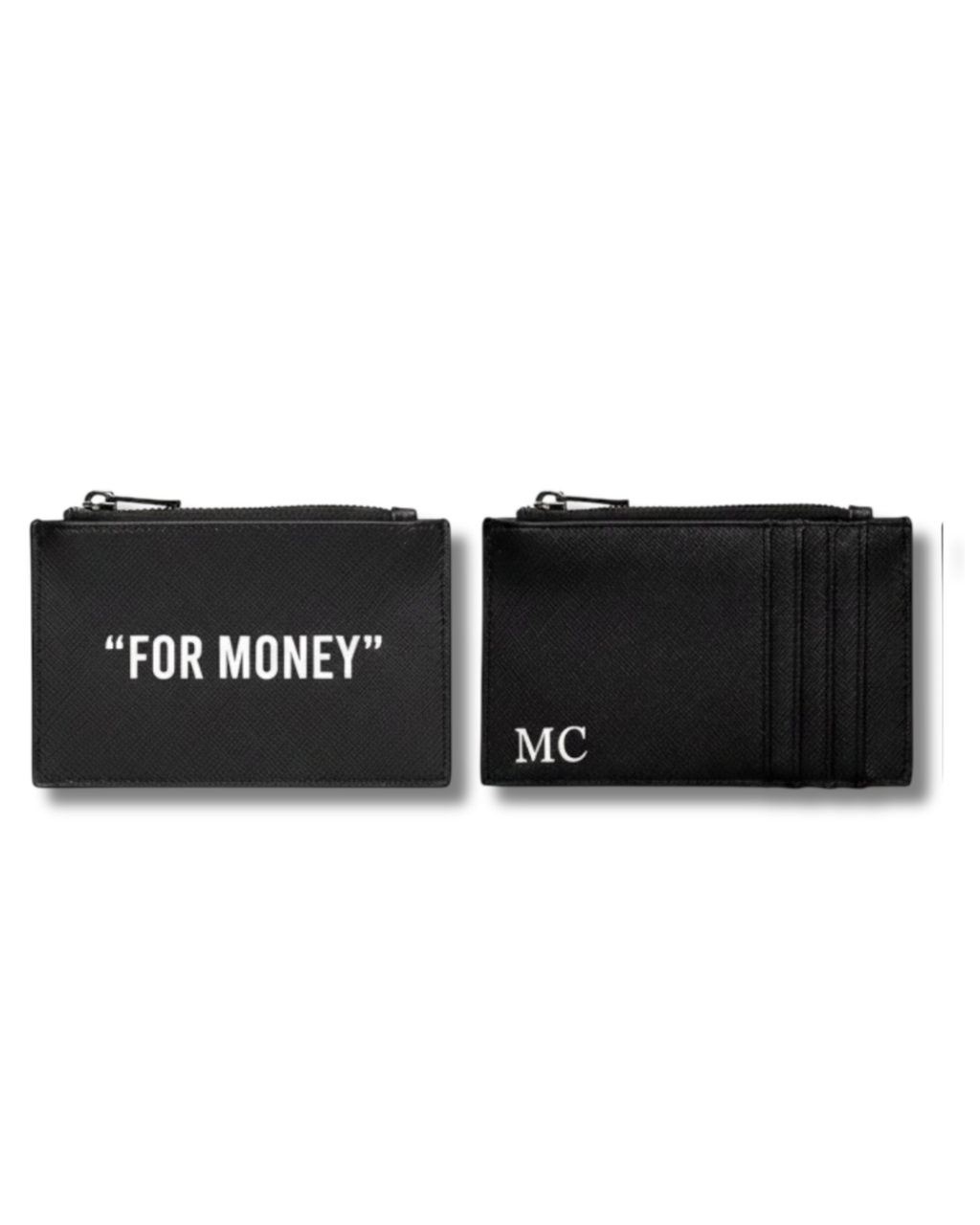 Porta Carte in Saffiano nero con zip nera - Personalizzabile