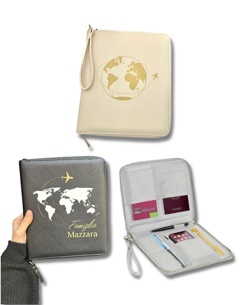 Organizer Pochette in Saffiano zip e tasche - Personalizzabile