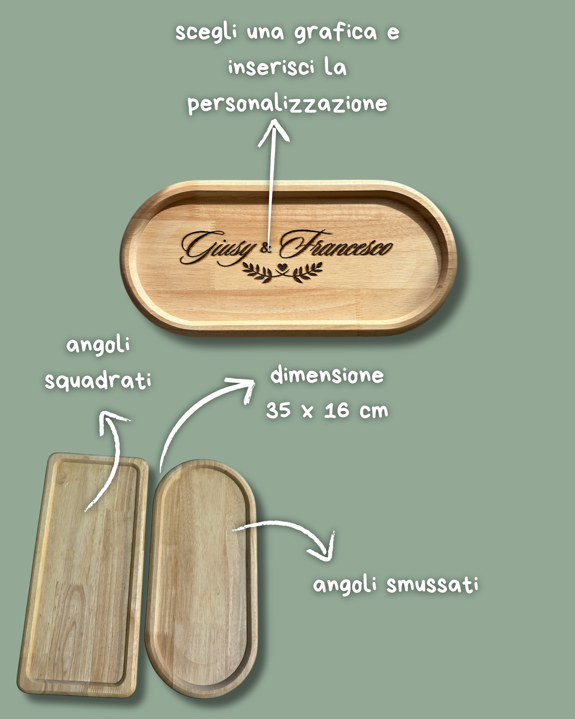 Vassoio in legno Grande con incisione laser - Personalizzabile