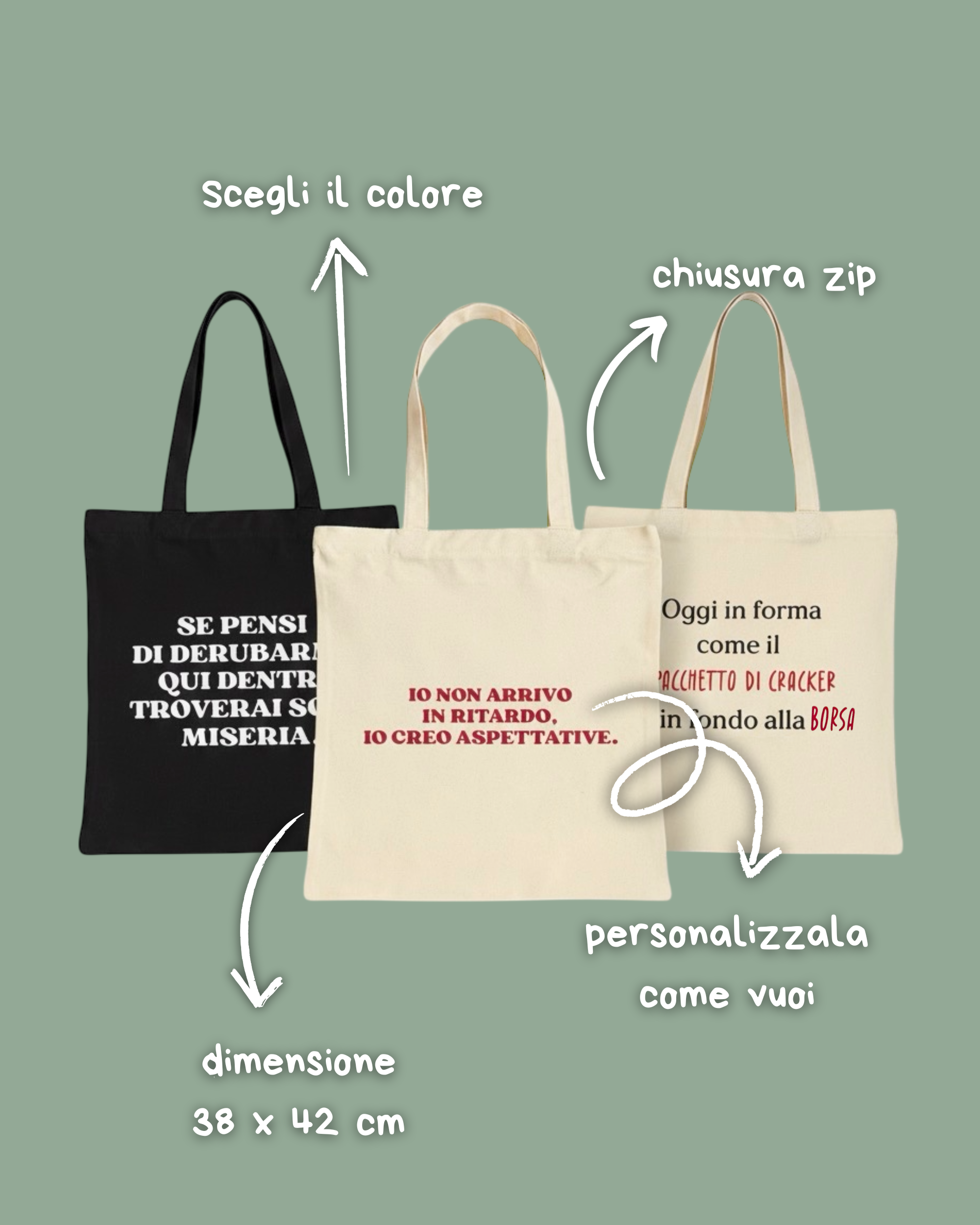Tote bag, Borsa di tela nera o beige - personalizzata