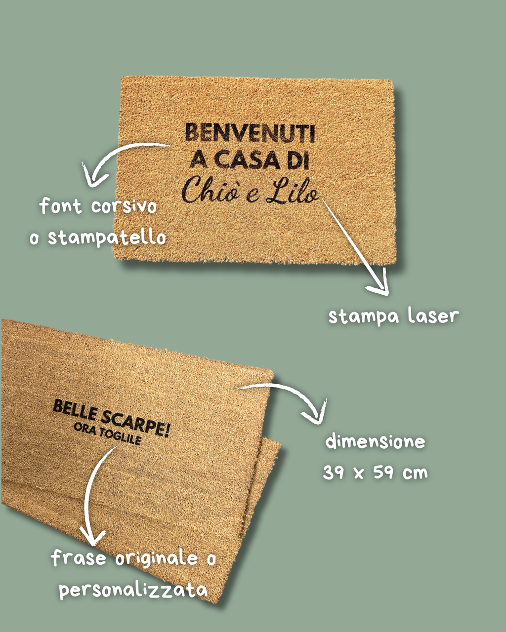 Zerbino Tappeto in Fibra di cocco, stampa laser - Personalizzabile