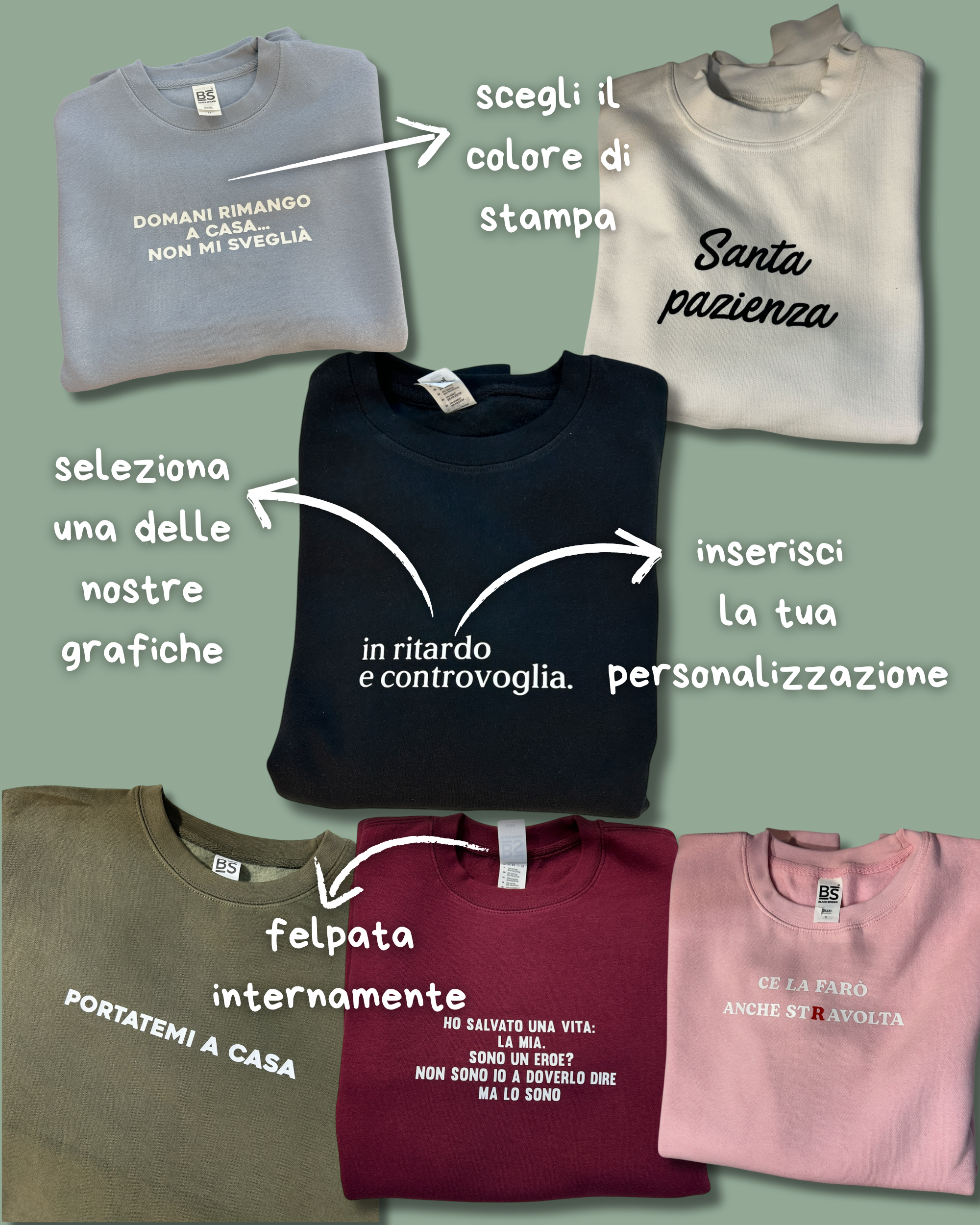Felpa Nera, Bordeaux, Rosa, Celeste, Verde, Beige unisex - Personalizzabile