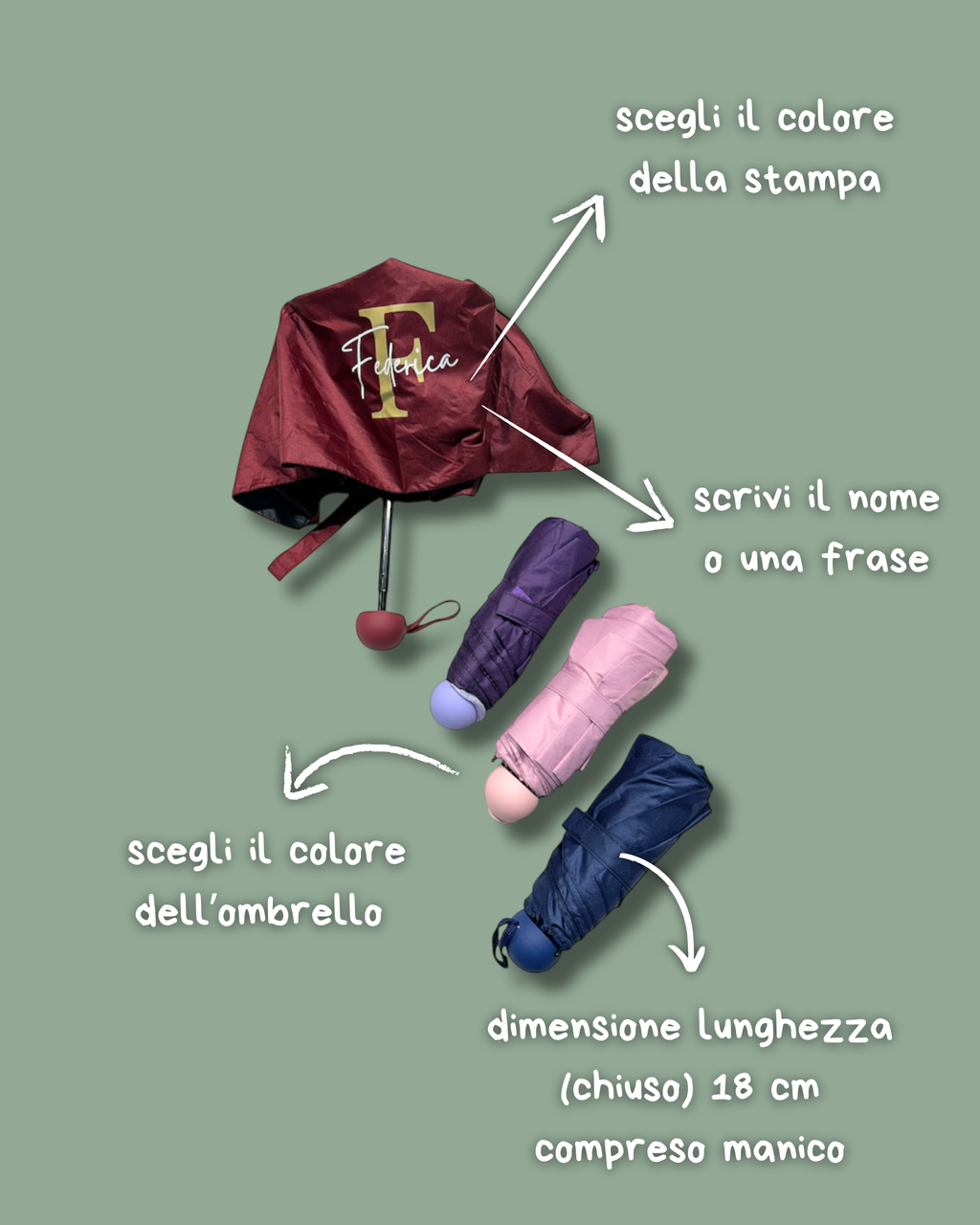 Ombrello da borsa tascabile vari colori - Personalizzabile