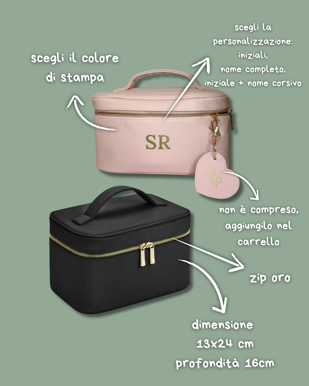 Beauty Case Vanity in Saffiano, Rosa o Nero - Personalizzabile