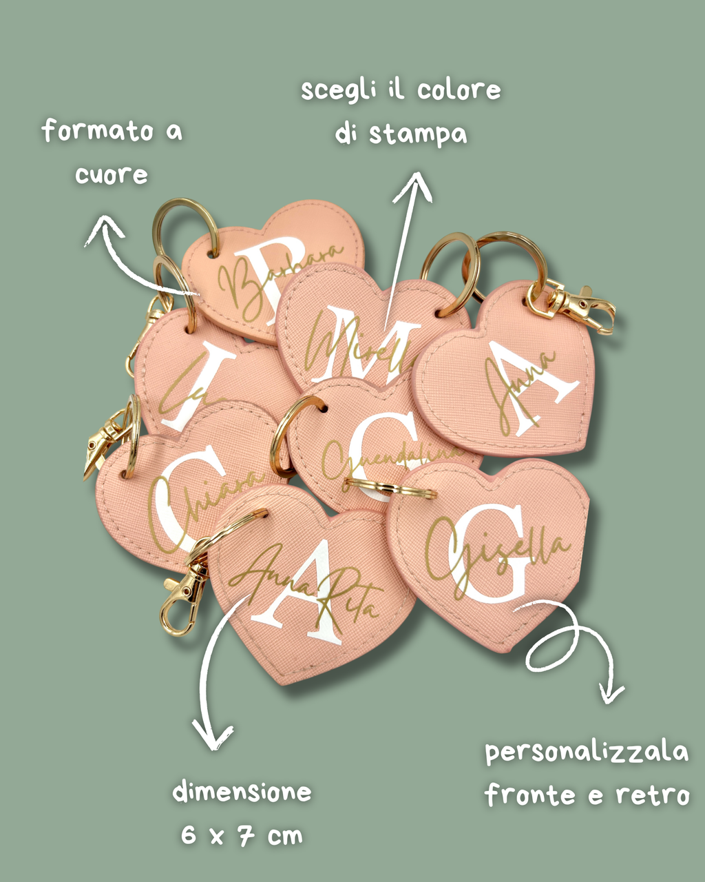 Portachiavi a Cuore in saffiano, vari colori - Personalizzabile