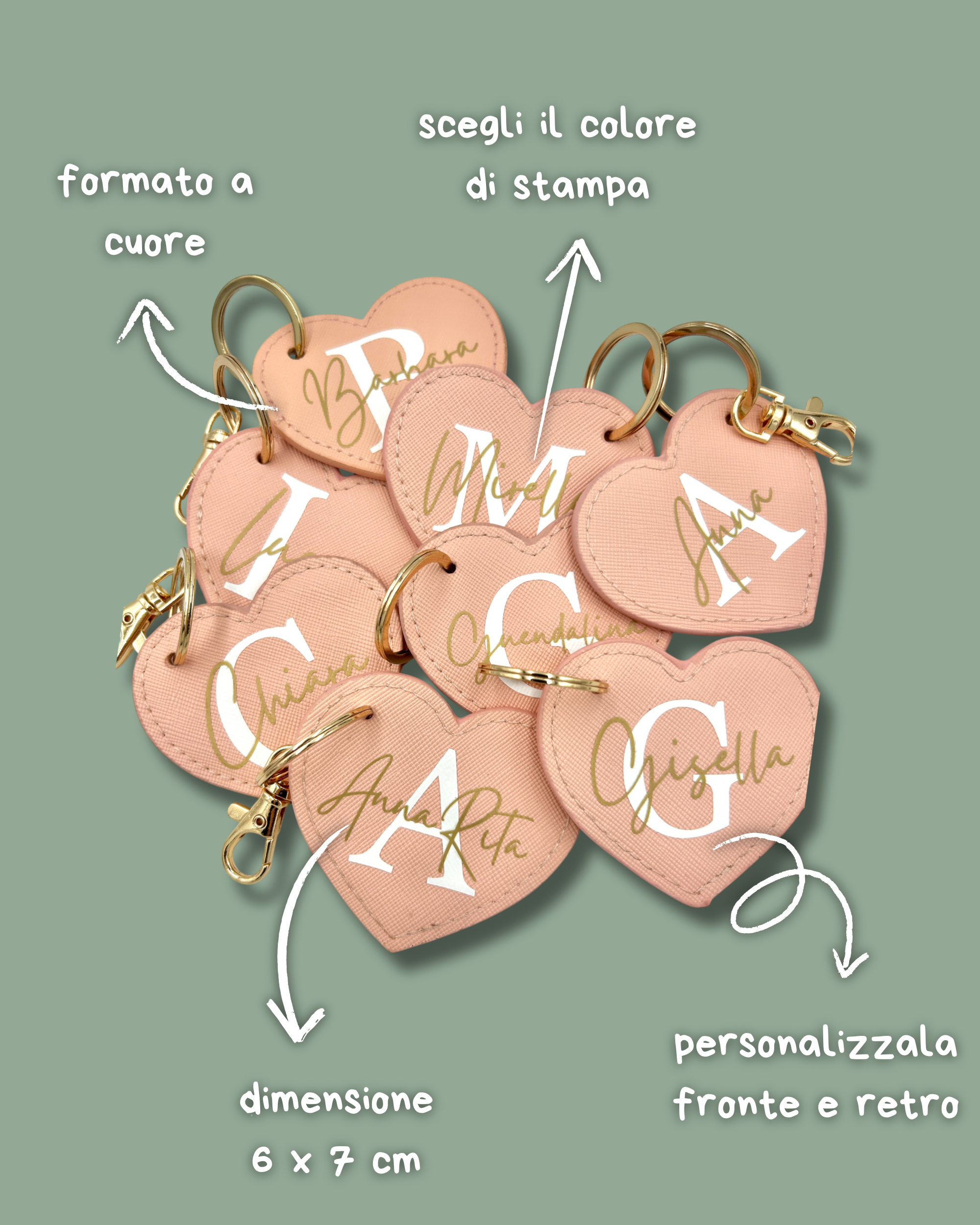 Portachiavi a Cuore in saffiano, vari colori - Personalizzabile