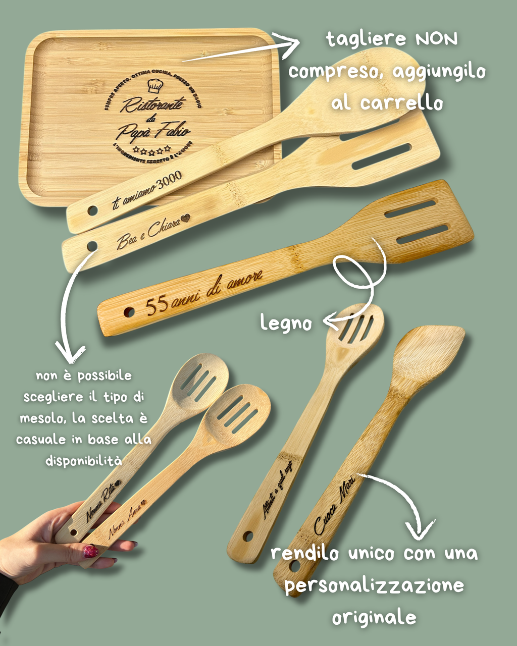 Mestolo in legno con incisione in Stampa Laser - Personalizzabile