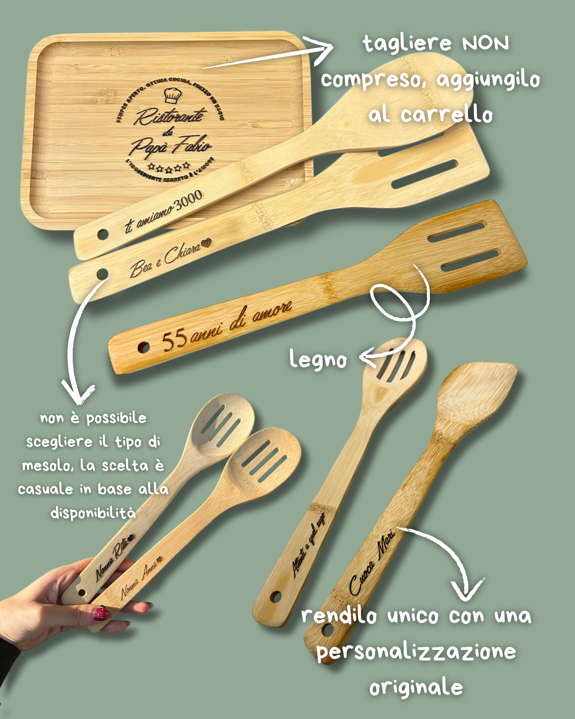 Mestolo in legno con incisione in Stampa Laser - Personalizzabile