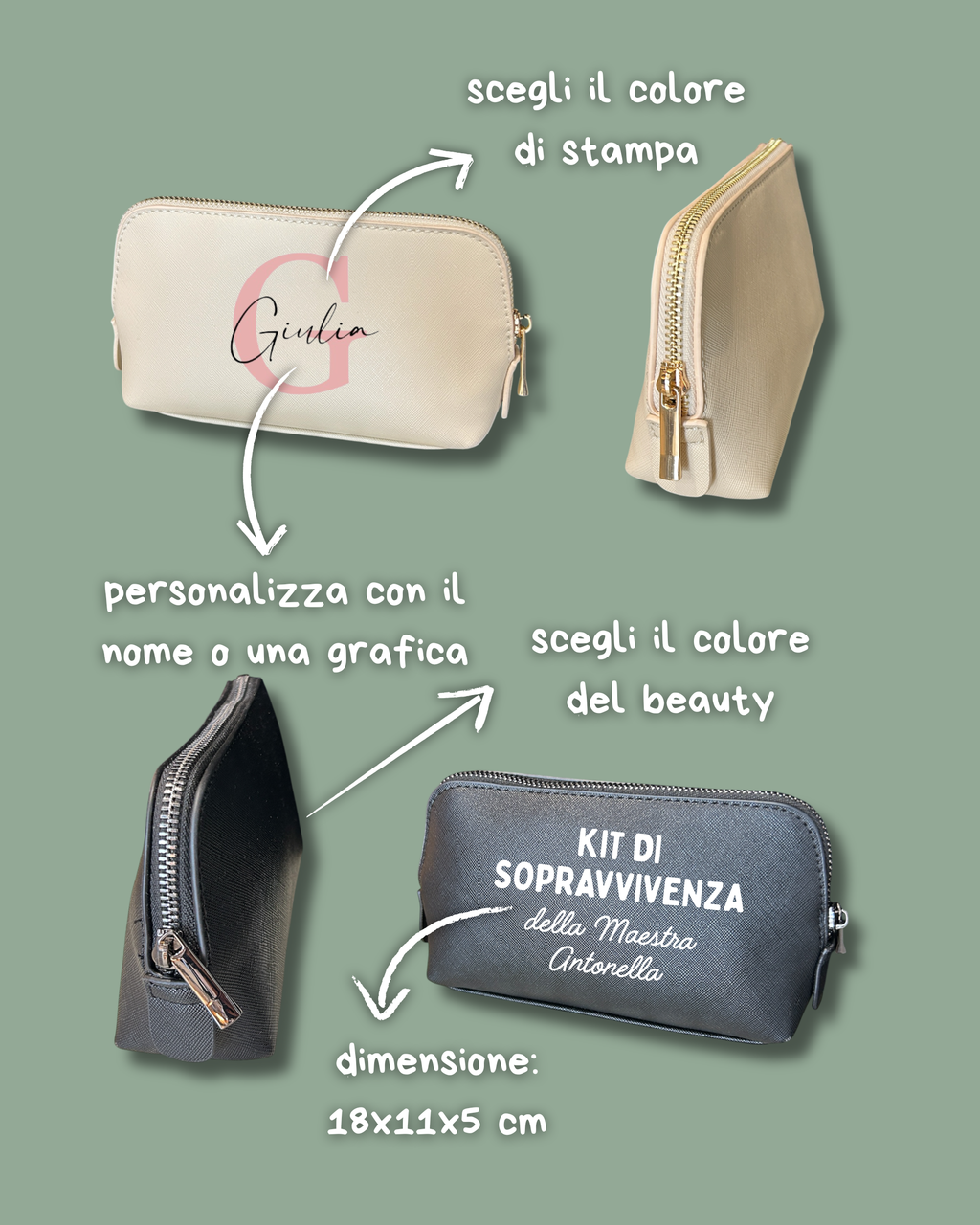 Beauty Case medio in Saffiano, beige e nero - Personalizzabile