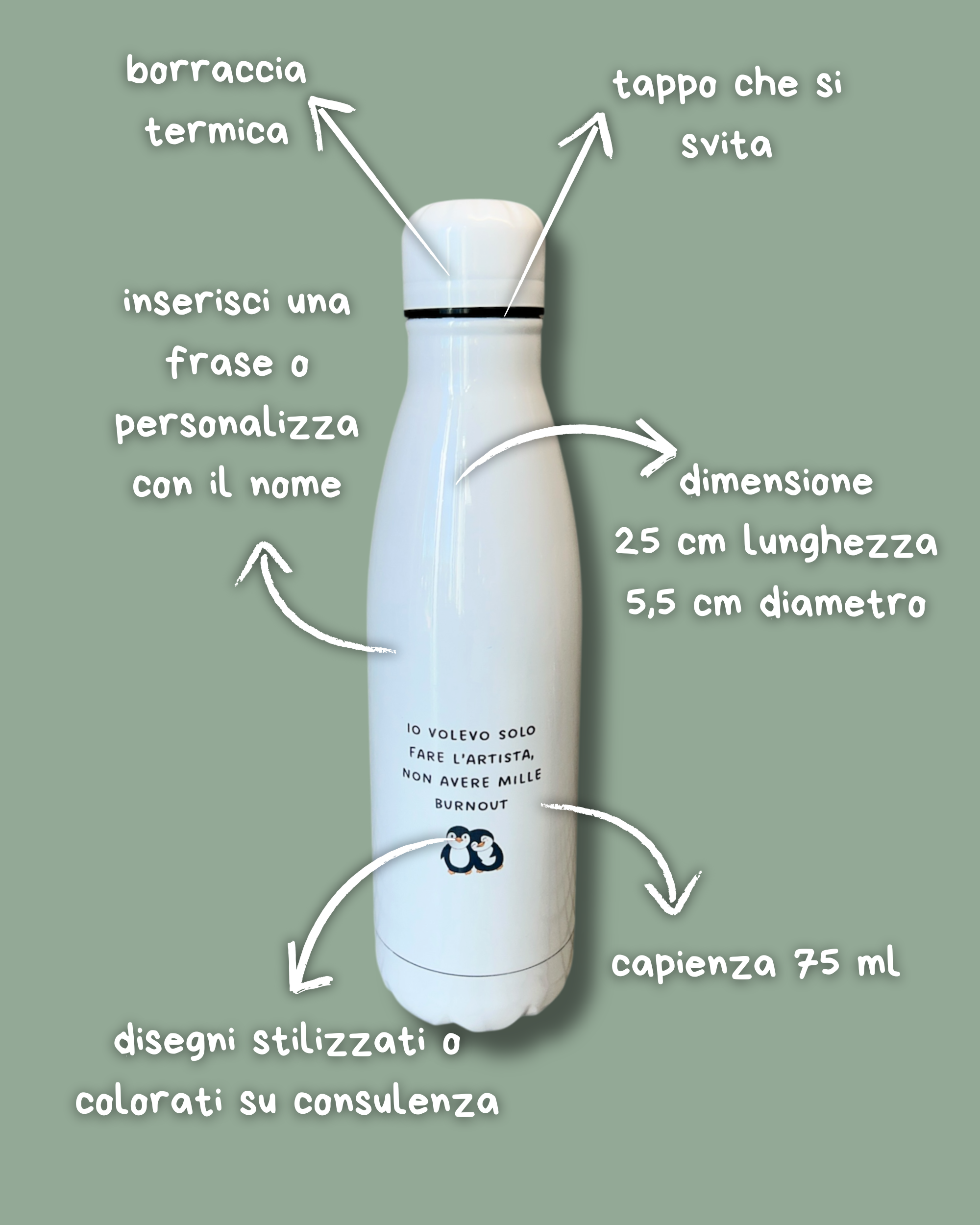 Borraccia con stampa sublimatica 75 ml - Personalizzabile