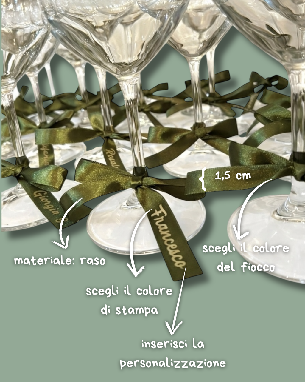 Segnaposto Nastro di raso per fiocco, vari colori (10 pezzi) - Personalizzabile