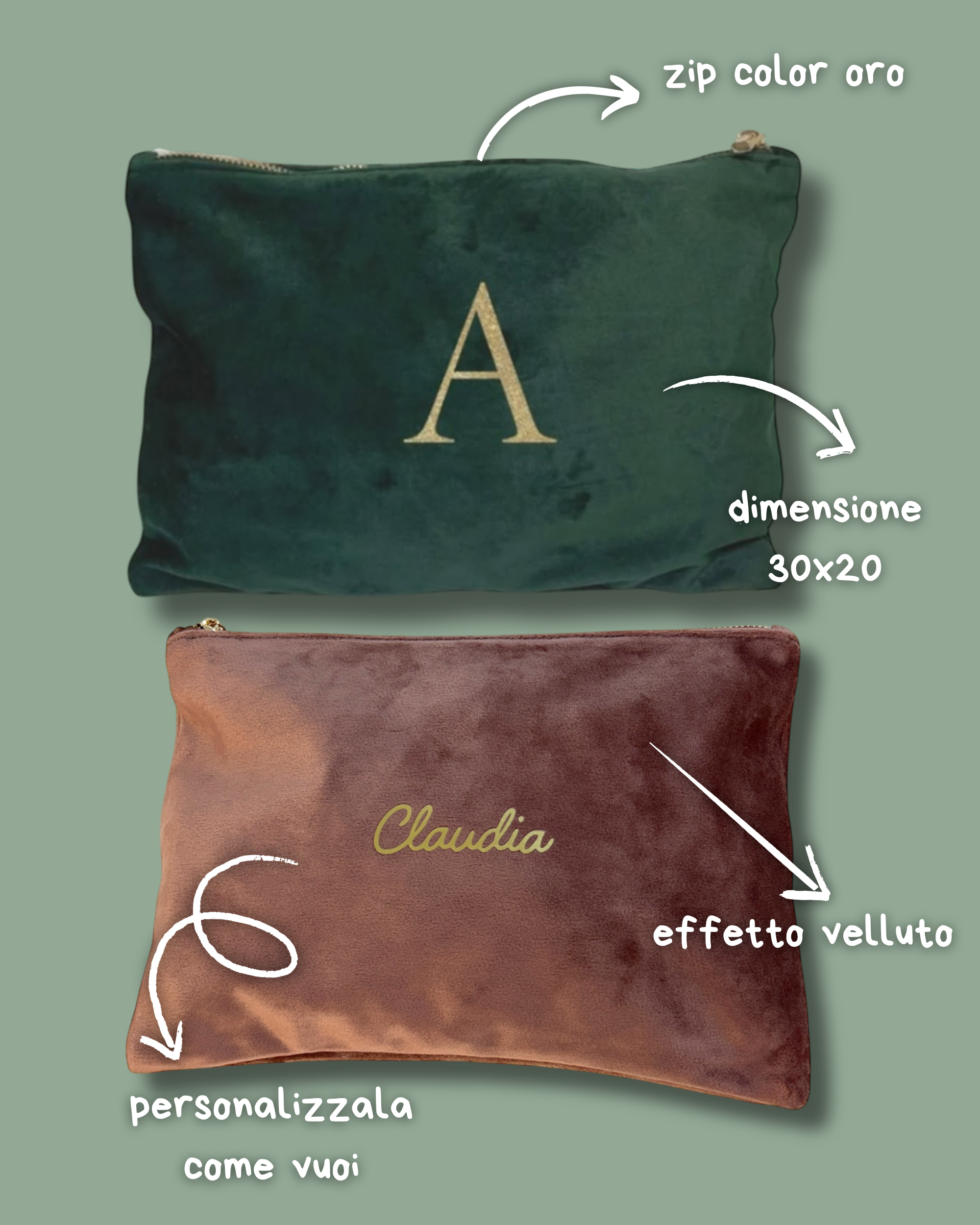 Pochette Velluto, vari colori - Personalizzabile