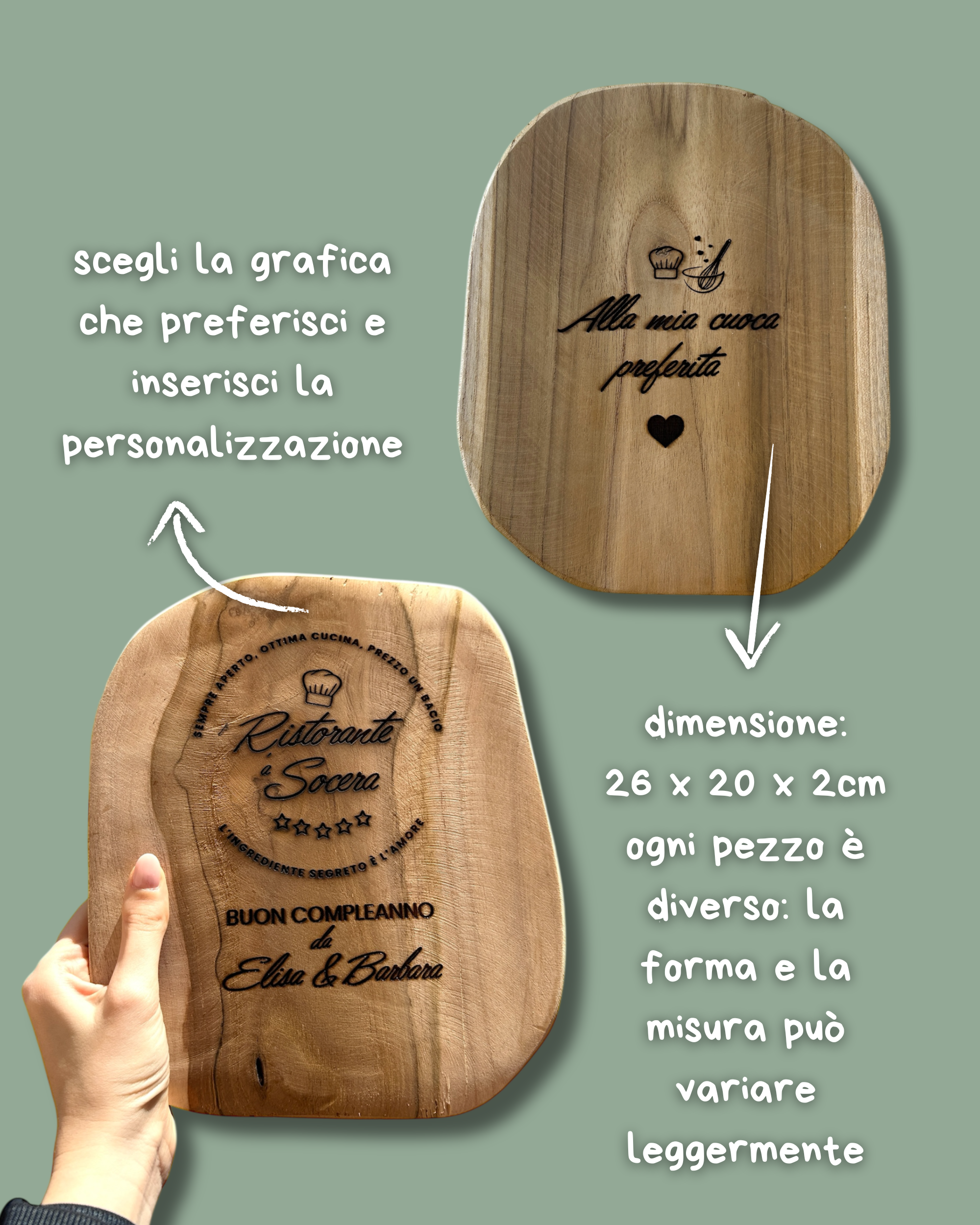 Tagliere in legno Irregolare con incisione in Stampa Laser - Personalizzabile