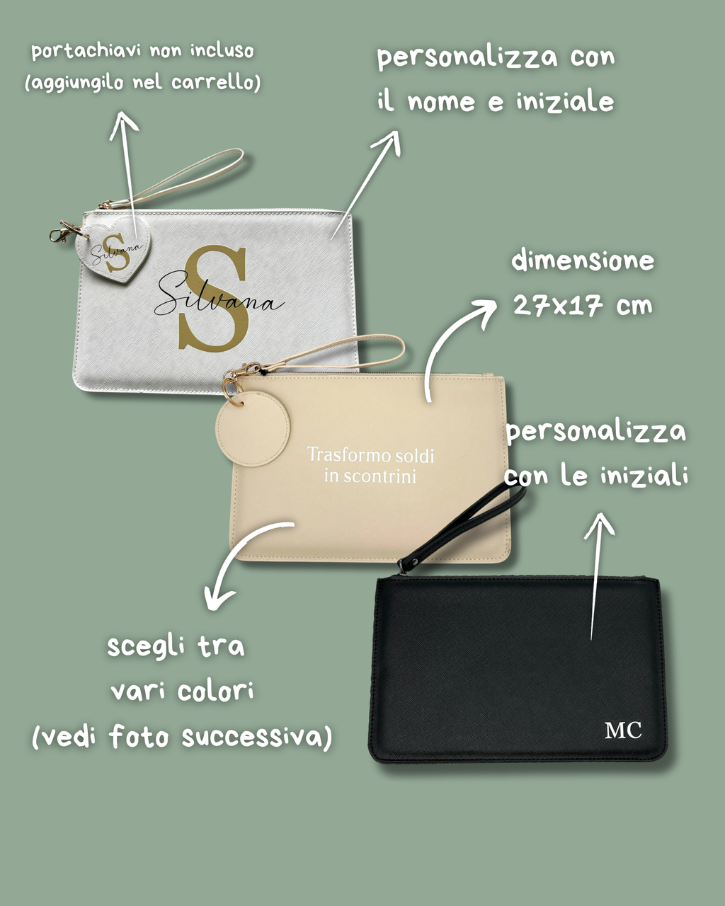 Pochette in Saffiano, vari colori - Personalizzabile