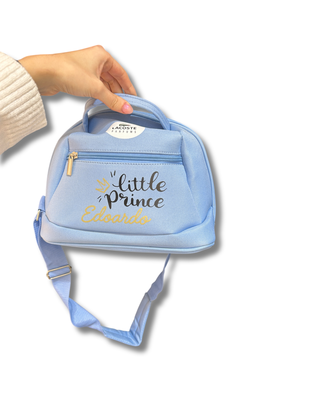 Borsa nascita Lacoste celeste, con tracolla regola regolabile e cerniere zip - Personalizzabile