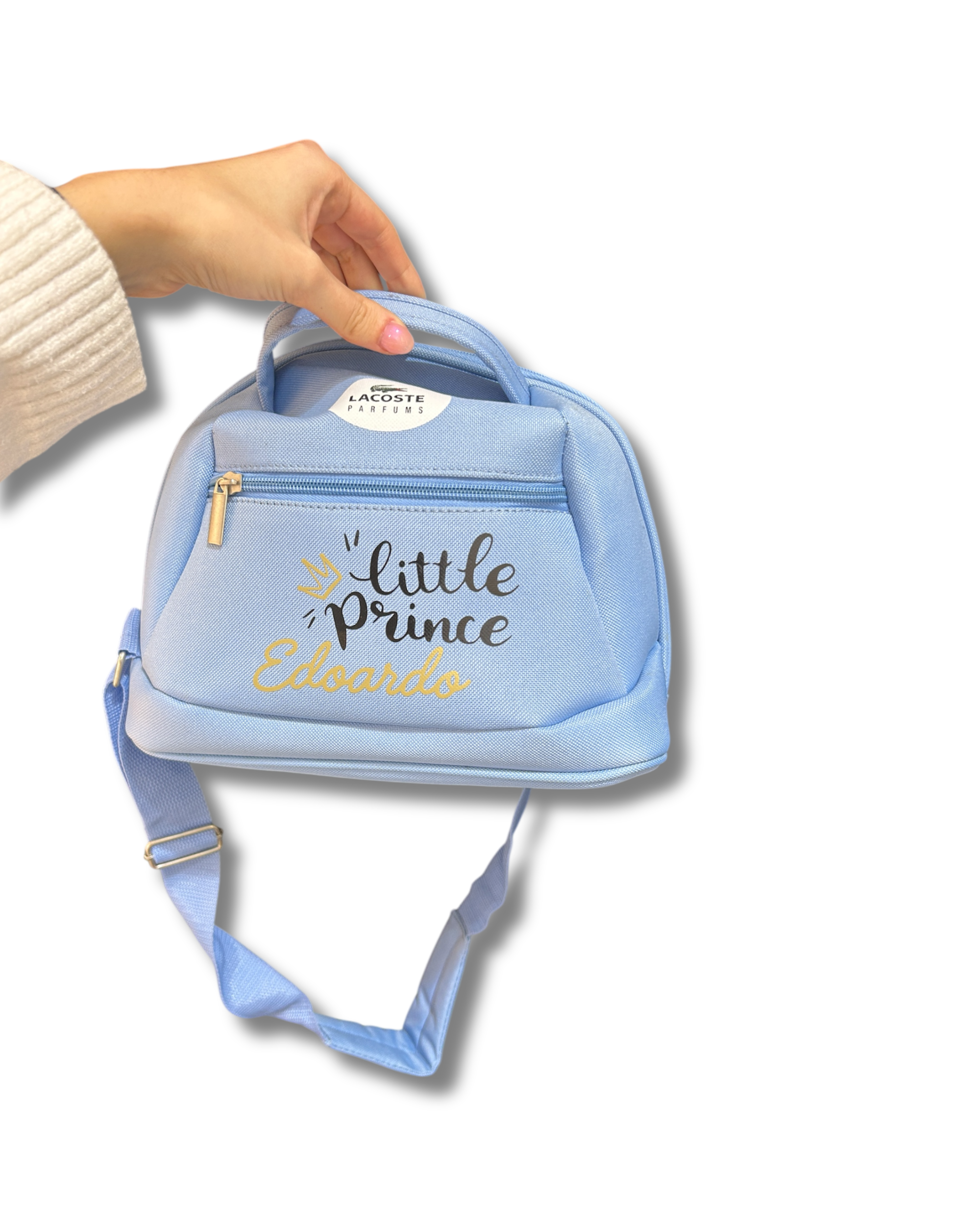 Borsa nascita Lacoste celeste, con tracolla regola regolabile e cerniere zip - Personalizzabile