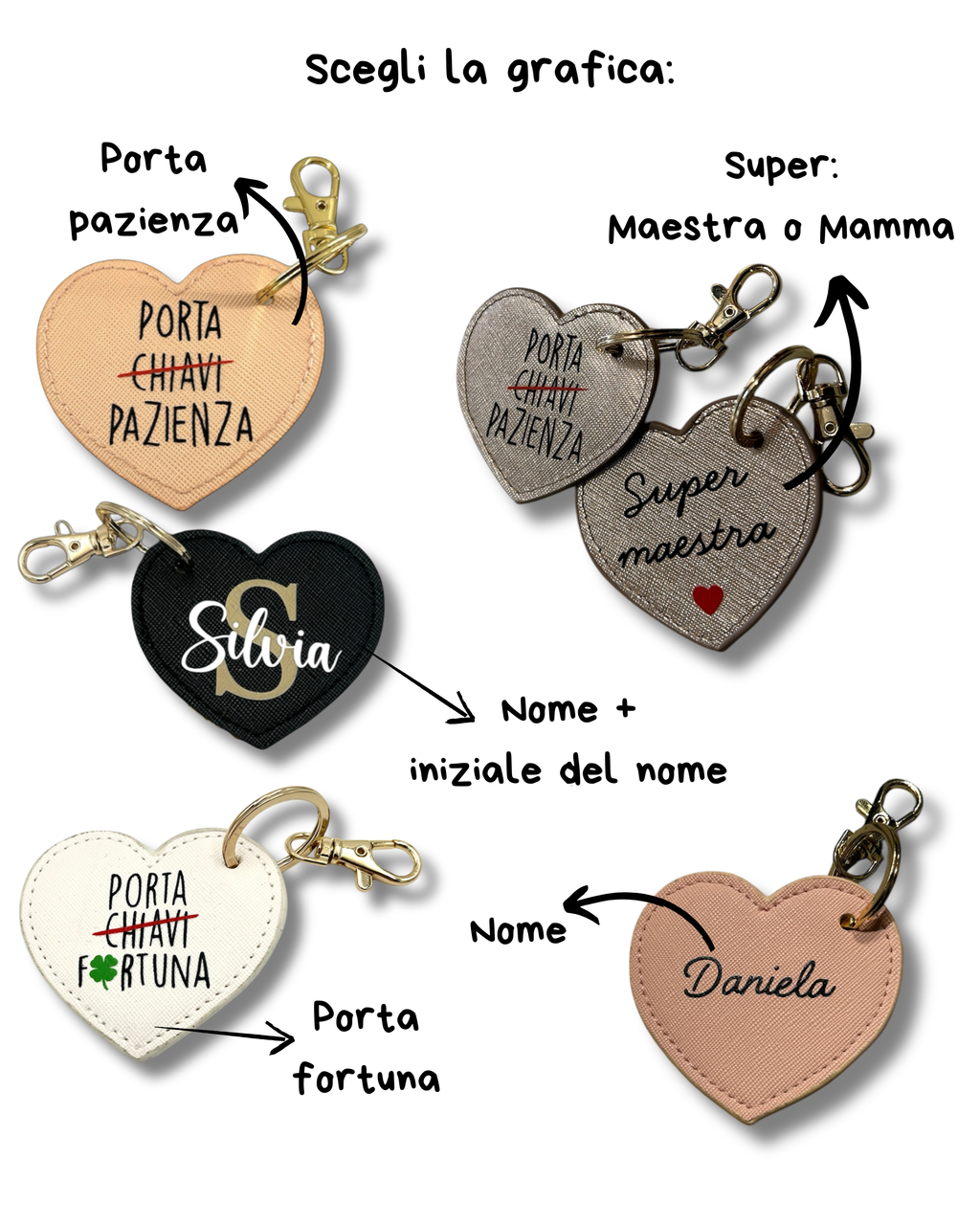 Portachiavi a Cuore in saffiano, vari colori - Personalizzabile