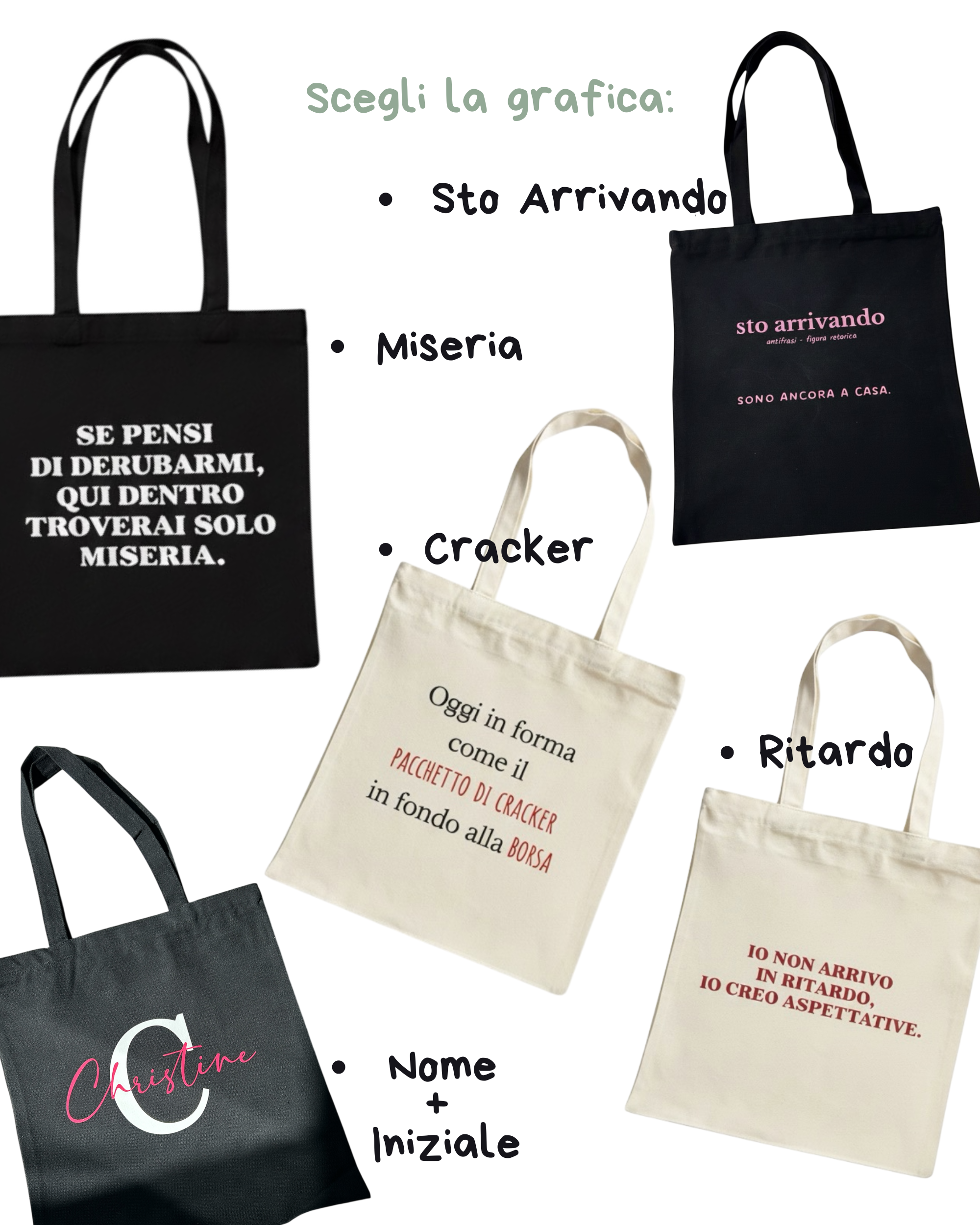 Tote bag, Borsa di tela nera o beige - personalizzata