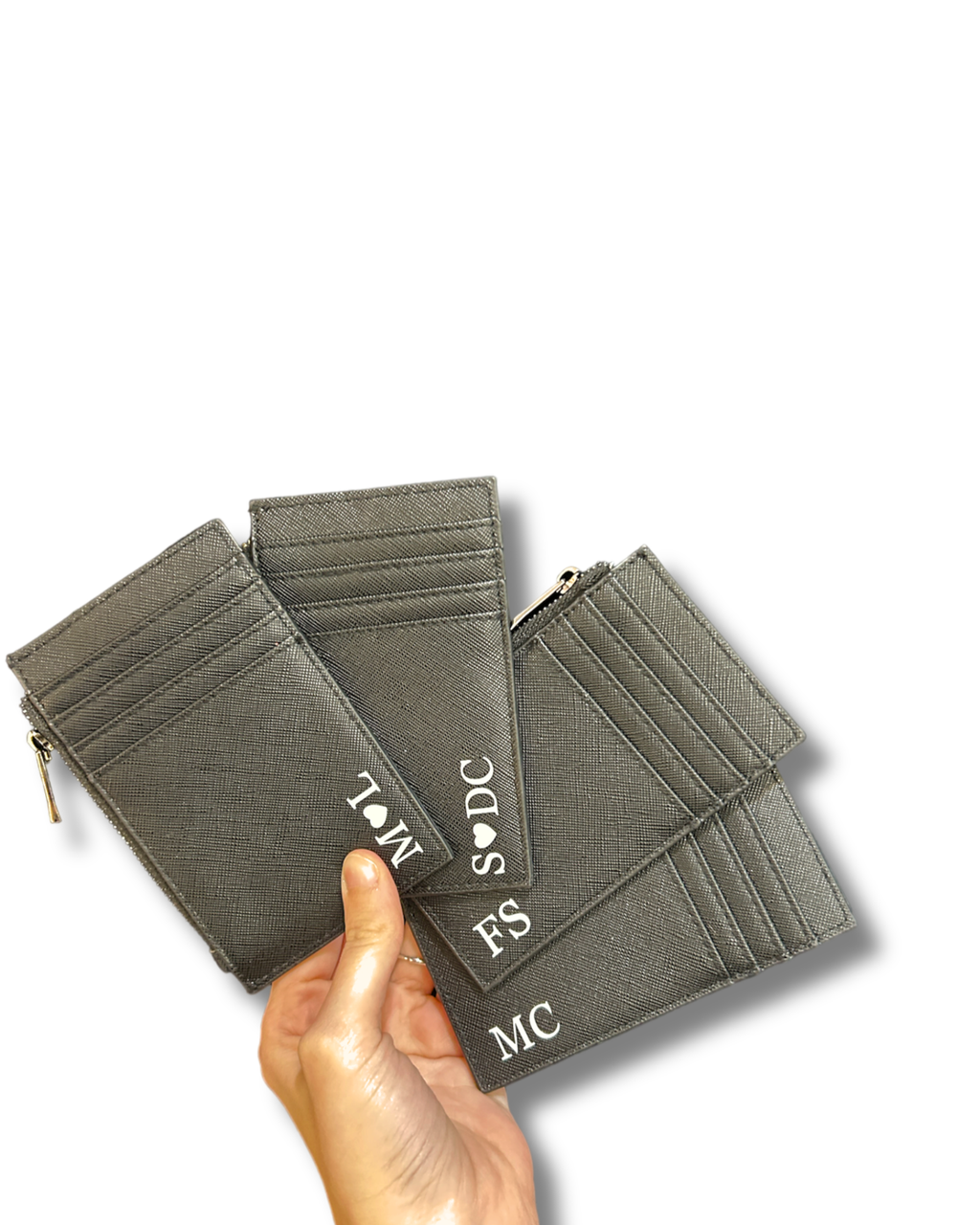 Porta Carte in Saffiano nero con zip nera - Personalizzabile