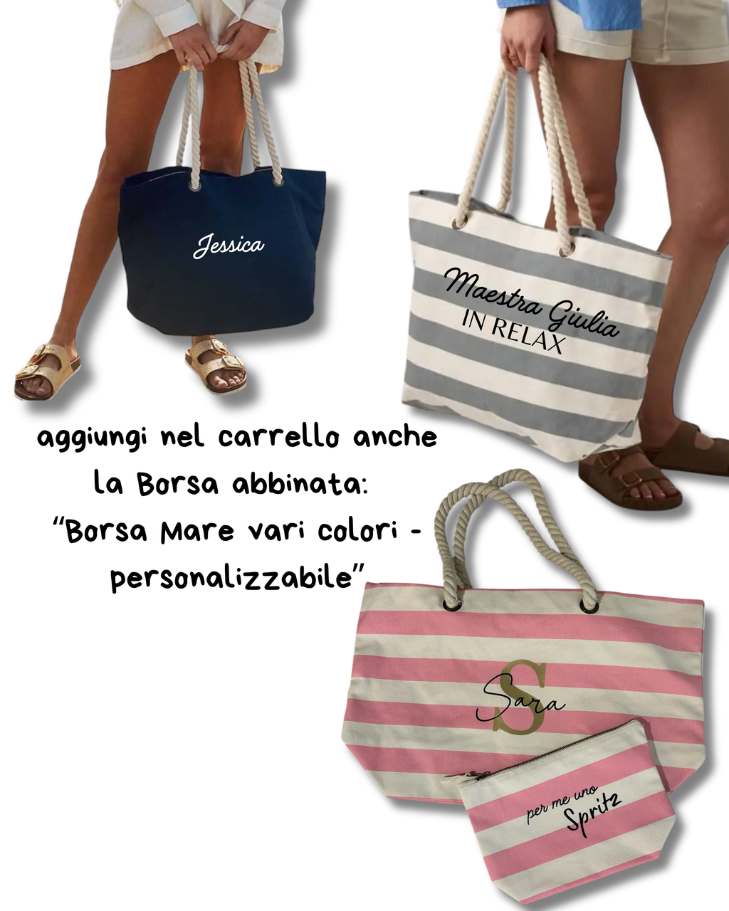 Pochette a Righe Rosa e Grigia con Zip,100% Cotone - Personalizzabile