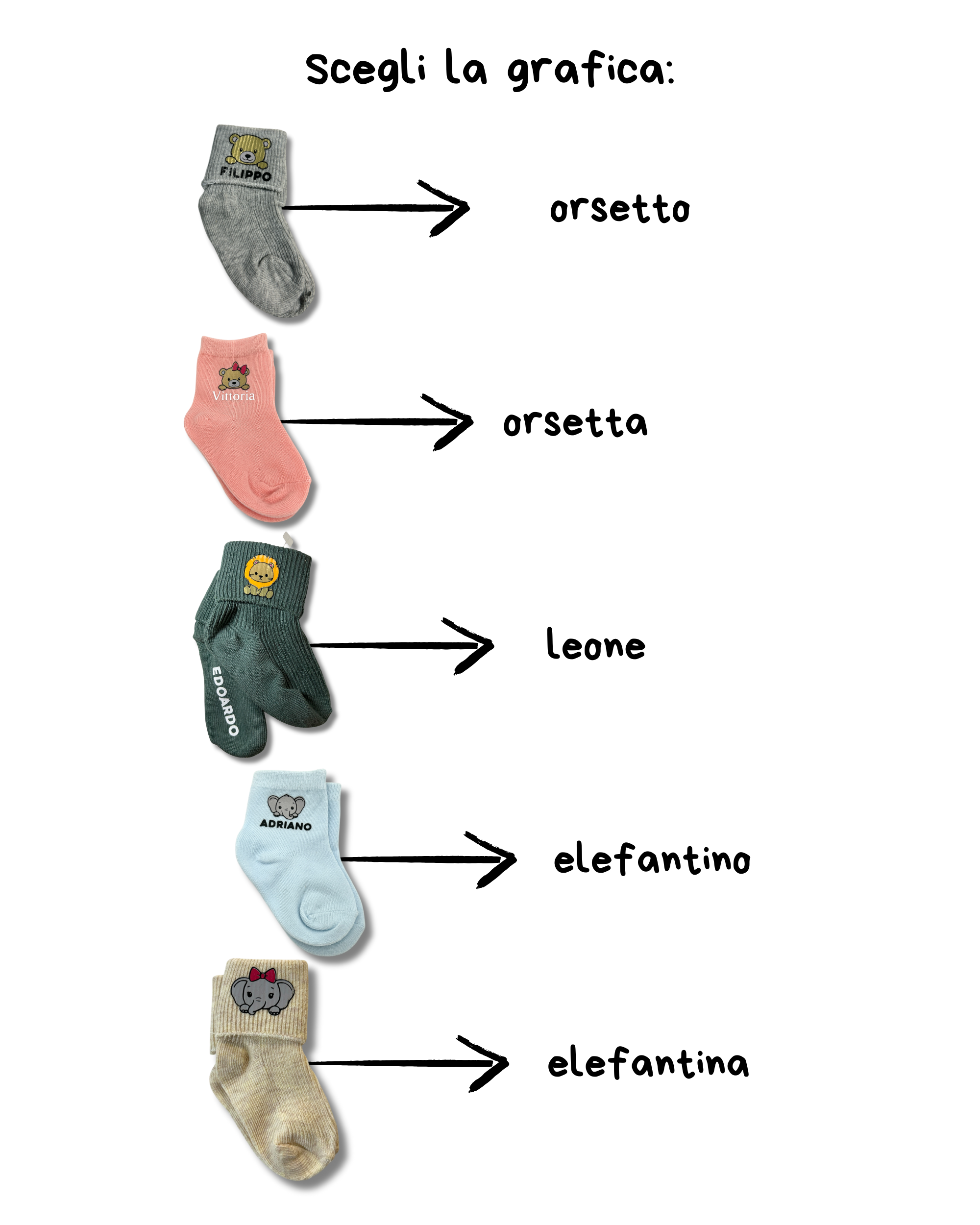 Baby Calzini vari colori con stampato animaletto ( da 0 mesi a 4 anni) - Personalizzabile