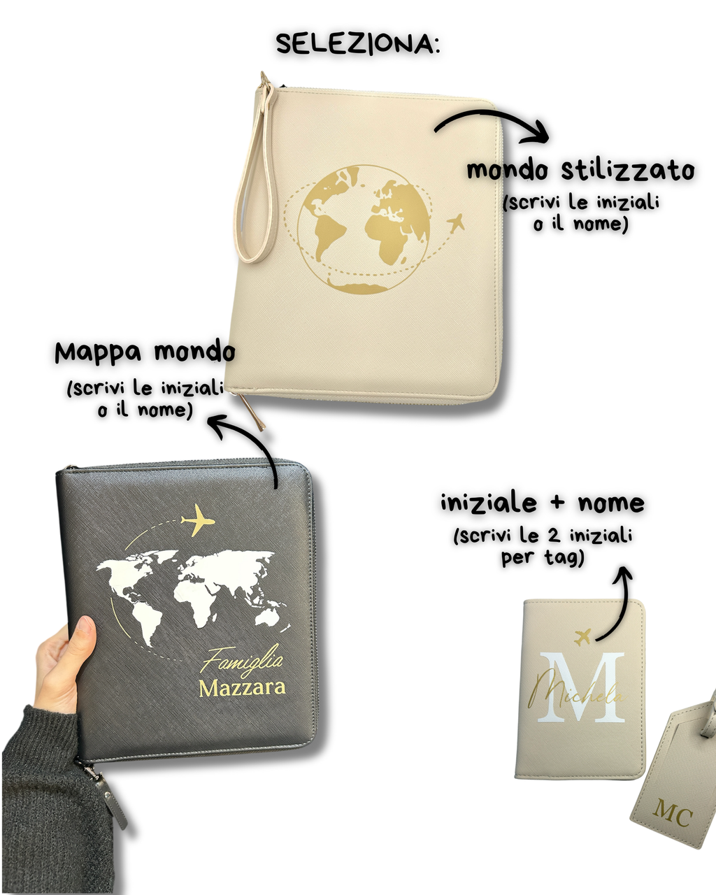 Organizer Pochette in Saffiano zip e tasche - Personalizzabile