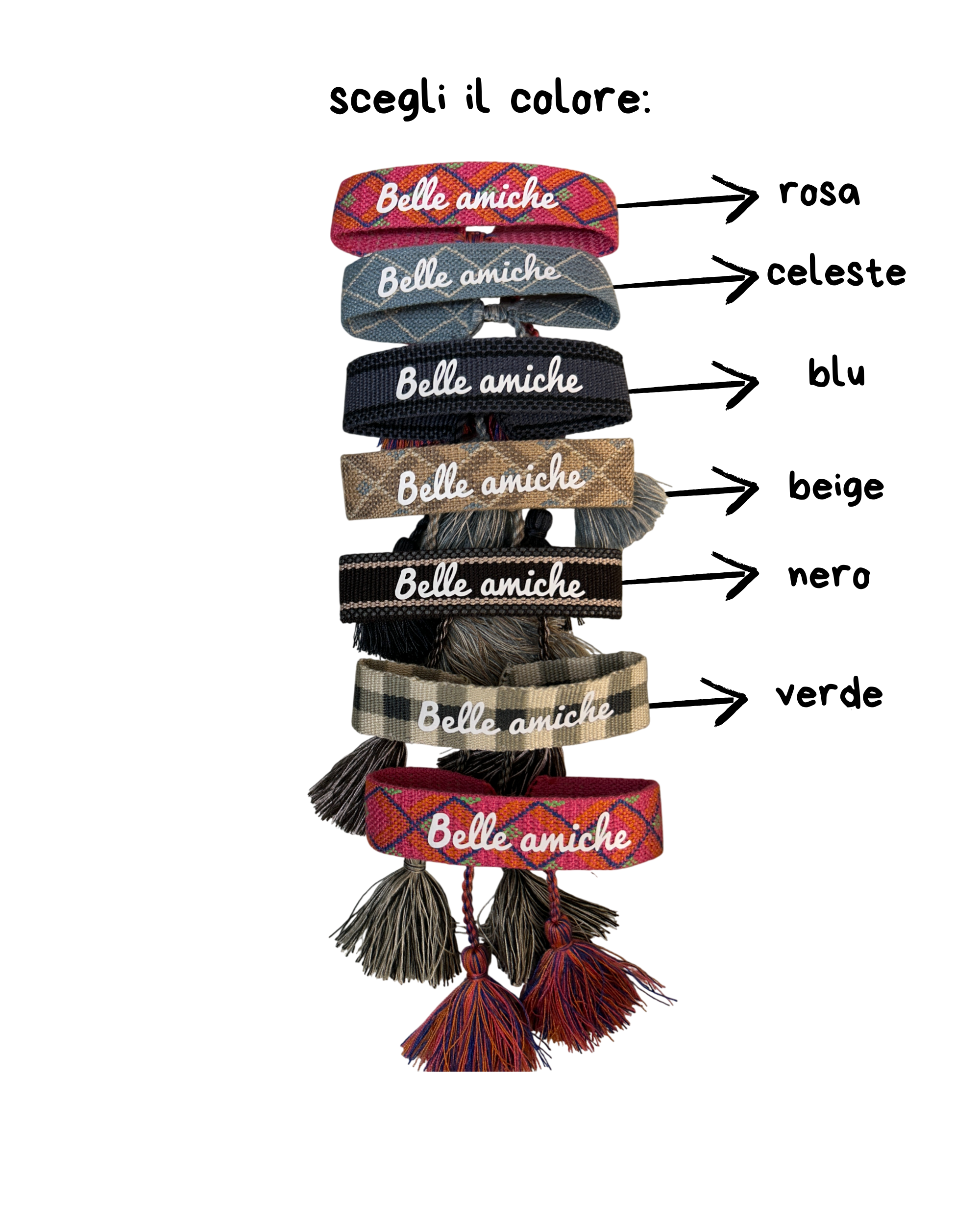 Bracciale varie fantasie con chiusura a nodo scorrevole e nappina - Personalizzabile