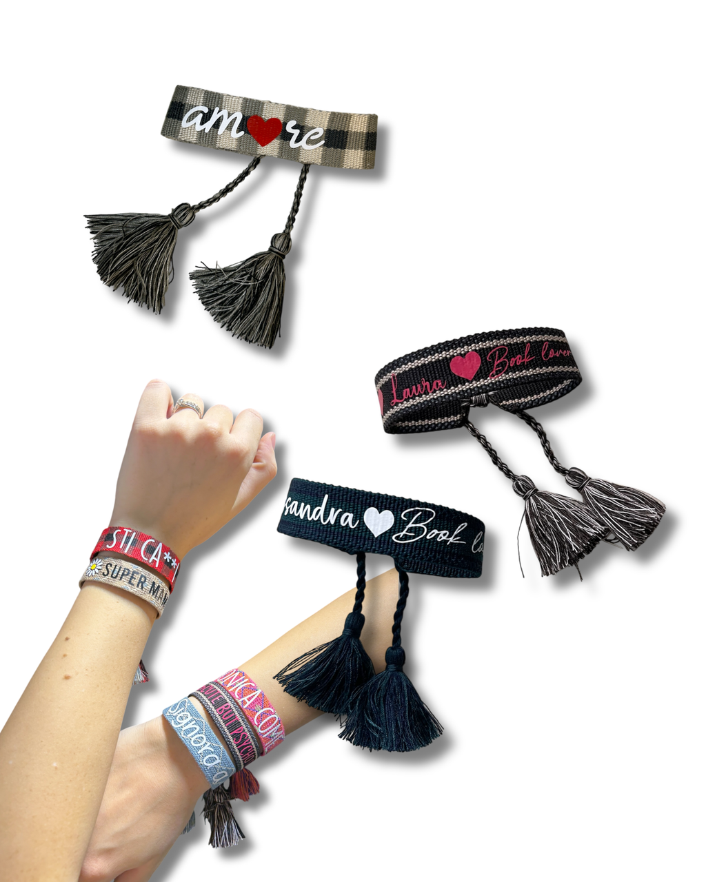 Bracciale varie fantasie con chiusura a nodo scorrevole e nappina - Personalizzabile